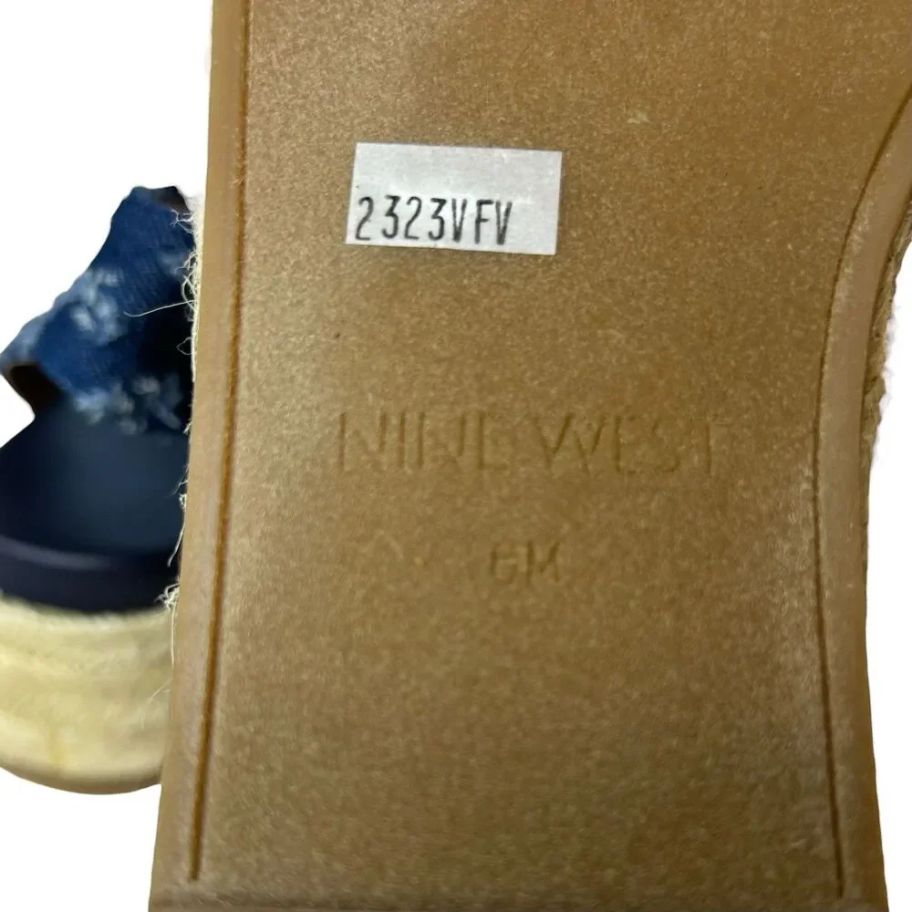 Nine West Espadrille Platform Sandals 6M Showrunner Denim Ankle Strap Open Toe